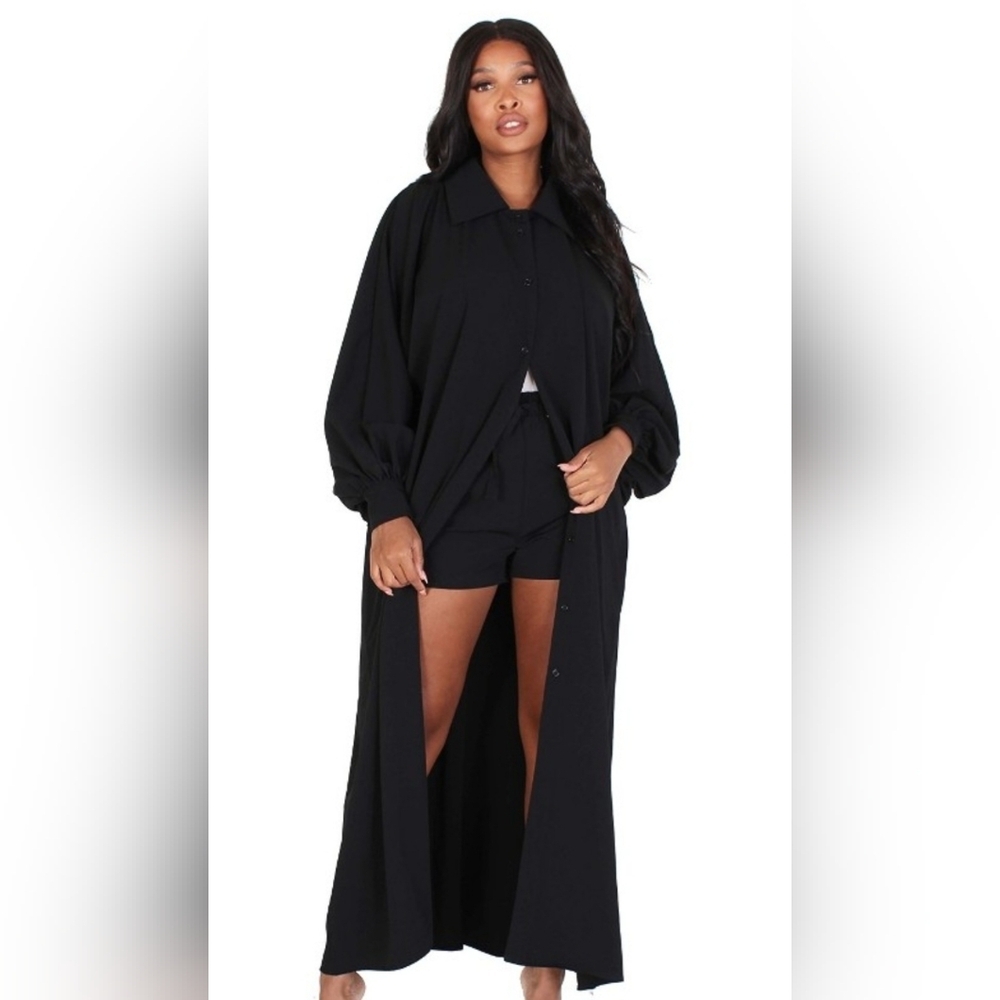 Eien 2pc Black Duster Short Set Size Medium